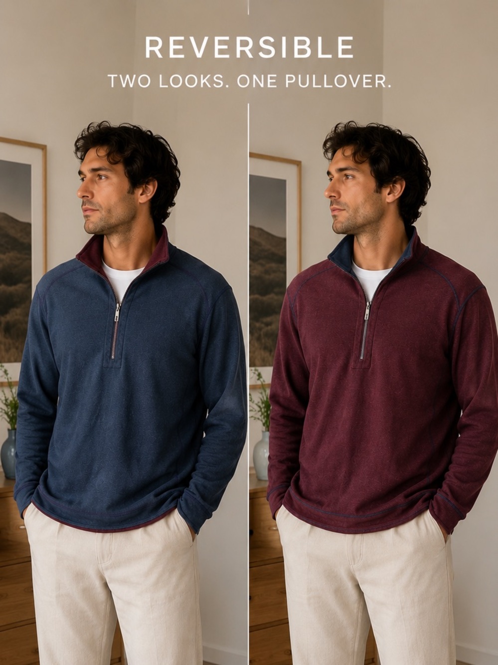 Tommy Bahama Reversible 1/4 Zip Pullover Blue Burgundy Men’s XL Capsule Wardrobe